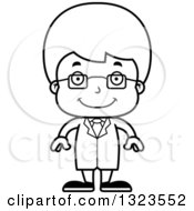 Lineart Clipart Of A Cartoon Black And White Happy Boy Scientist Royalty Free Outline Vector Illustration