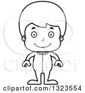Lineart Clipart Of A Cartoon Black And White Happy Boy In Pajamas Royalty Free Outline Vector Illustration