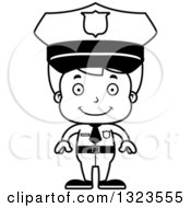 Lineart Clipart Of A Cartoon Black And White Happy Boy Police Officer Royalty Free Outline Vector Illustration