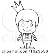 Lineart Clipart Of A Cartoon Black And White Happy Boy Prince Royalty Free Outline Vector Illustration