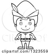 Lineart Clipart Of A Cartoon Black And White Happy Boy Robin Hood Royalty Free Outline Vector Illustration