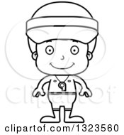 Lineart Clipart Of A Cartoon Black And White Happy Boy Lifeguard Royalty Free Outline Vector Illustration