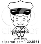 Lineart Clipart Of A Cartoon Black And White Happy Boy Mailman Royalty Free Outline Vector Illustration