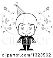 Lineart Clipart Of A Cartoon Black And White Happy Party Boy Royalty Free Outline Vector Illustration