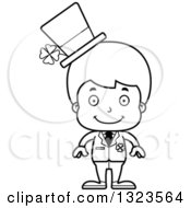 Lineart Clipart Of A Cartoon Black And White Happy Irish St Patricks Day Boy Royalty Free Outline Vector Illustration