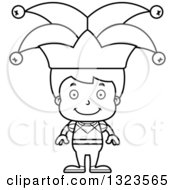 Lineart Clipart Of A Cartoon Black And White Happy Boy Jester Royalty Free Outline Vector Illustration