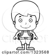 Lineart Clipart Of A Cartoon Black And White Happy Boy Hiker Royalty Free Outline Vector Illustration