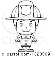 Poster, Art Print Of Cartoon Black And White Happy Boy Firefighter
