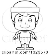 Lineart Clipart Of A Cartoon Black And White Happy Fitness Boy Royalty Free Outline Vector Illustration