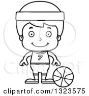 Poster, Art Print Of Cartoon Black And White Happy Boy Basketball Player