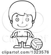 Poster, Art Print Of Cartoon Black And White Happy Boy Beach Volleyball Player