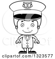 Lineart Clipart Of A Cartoon Black And White Happy Boy Captain Royalty Free Outline Vector Illustration