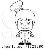 Lineart Clipart Of A Cartoon Black And White Happy Boy Chef Royalty Free Outline Vector Illustration
