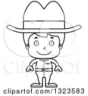 Lineart Clipart Of A Cartoon Black And White Happy Boy Cowboy Royalty Free Outline Vector Illustration
