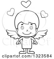 Lineart Clipart Of A Cartoon Black And White Happy Boy Cupid Royalty Free Outline Vector Illustration