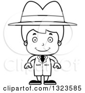 Lineart Clipart Of A Cartoon Black And White Happy Boy Detective Royalty Free Outline Vector Illustration