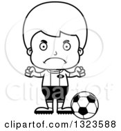Lineart Clipart Of A Cartoon Black And White Mad Boy Soccer Player Royalty Free Outline Vector Illustration