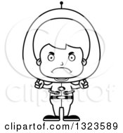 Lineart Clipart Of A Cartoon Black And White Mad Futuristic Space Boy Royalty Free Outline Vector Illustration