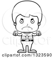 Lineart Clipart Of A Cartoon Black And White Mad Boy Super Hero Royalty Free Outline Vector Illustration