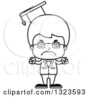 Lineart Clipart Of A Cartoon Black And White Mad Boy Professor Royalty Free Outline Vector Illustration