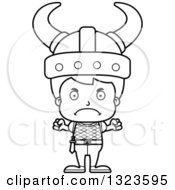 Lineart Clipart Of A Cartoon Black And White Mad Boy Viking Royalty Free Outline Vector Illustration