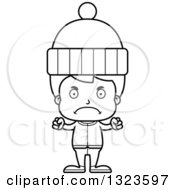 Poster, Art Print Of Cartoon Black And White Mad Boy In Winter Clothes