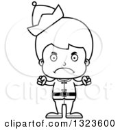 Lineart Clipart Of A Cartoon Black And White Mad Christmas Elf Boy Royalty Free Outline Vector Illustration