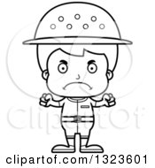 Lineart Clipart Of A Cartoon Black And White Mad Boy Zookeeper Royalty Free Outline Vector Illustration