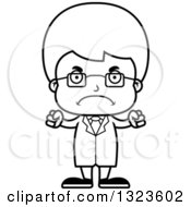 Lineart Clipart Of A Cartoon Black And White Mad Boy Scientist Royalty Free Outline Vector Illustration