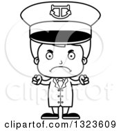 Lineart Clipart Of A Cartoon Black And White Mad Boy Captain Royalty Free Outline Vector Illustration