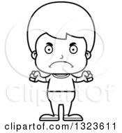 Lineart Clipart Of A Cartoon Black And White Mad Casual Boy Royalty Free Outline Vector Illustration