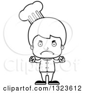 Lineart Clipart Of A Cartoon Black And White Mad Boy Chef Royalty Free Outline Vector Illustration