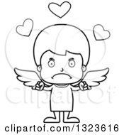 Lineart Clipart Of A Cartoon Black And White Mad Boy Cupid Royalty Free Outline Vector Illustration