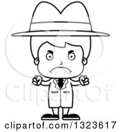 Lineart Clipart Of A Cartoon Black And White Mad Boy Detective Royalty Free Outline Vector Illustration