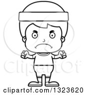 Lineart Clipart Of A Cartoon Black And White Mad Fitness Boy Royalty Free Outline Vector Illustration