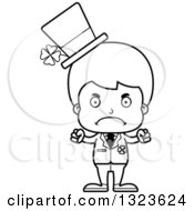 Lineart Clipart Of A Cartoon Black And White Mad Irish St Patricks Day Boy Royalty Free Outline Vector Illustration