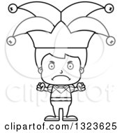 Lineart Clipart Of A Cartoon Black And White Mad Boy Jester Royalty Free Outline Vector Illustration