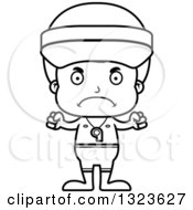 Lineart Clipart Of A Cartoon Black And White Mad Boy Lifeguard Royalty Free Outline Vector Illustration