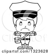 Lineart Clipart Of A Cartoon Black And White Mad Boy Mailman Royalty Free Outline Vector Illustration