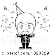 Lineart Clipart Of A Cartoon Black And White Mad Party Boy Royalty Free Outline Vector Illustration