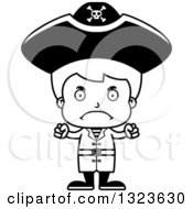 Lineart Clipart Of A Cartoon Black And White Mad Pirate Boy Royalty Free Outline Vector Illustration