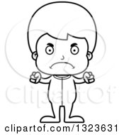 Lineart Clipart Of A Cartoon Black And White Mad Boy In Pajamas Royalty Free Outline Vector Illustration