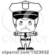 Lineart Clipart Of A Cartoon Black And White Mad Boy Police Officer Royalty Free Outline Vector Illustration