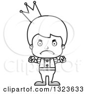 Lineart Clipart Of A Cartoon Black And White Mad Boy Prince Royalty Free Outline Vector Illustration