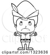 Lineart Clipart Of A Cartoon Black And White Mad Boy Robin Hood Royalty Free Outline Vector Illustration