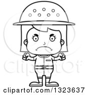 Outline Clipart Of A Cartoon Black And White Mad Girl Zookeeper Royalty Free Lineart Vector Illustration