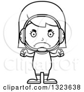 Outline Clipart Of A Cartoon Black And White Mad Girl Wrestler Royalty Free Lineart Vector Illustration