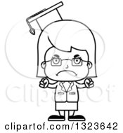 Outline Clipart Of A Cartoon Black And White Mad Girl Professor Royalty Free Lineart Vector Illustration