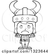 Outline Clipart Of A Cartoon Black And White Mad Girl Viking Royalty Free Lineart Vector Illustration by Cory Thoman