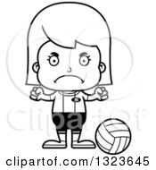 Outline Clipart Of A Cartoon Black And White Mad Girl Volleyball Player Royalty Free Lineart Vector Illustration